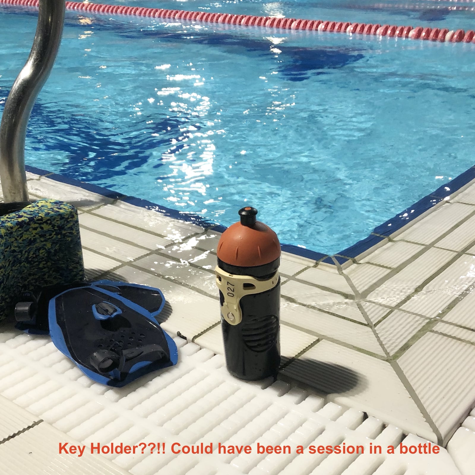 Swim for Tri - Session in a Bottle Training plan water bottle on pool side